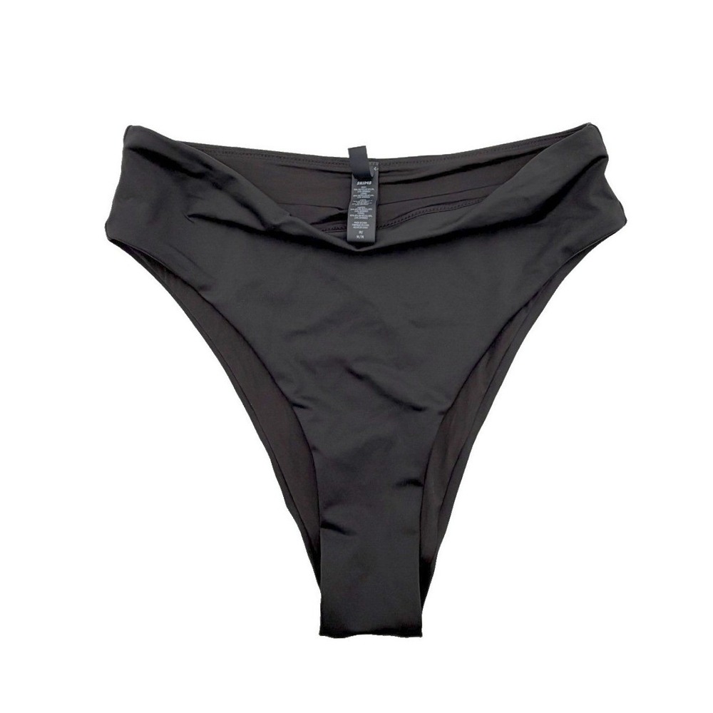 NWOT Skims Womens Onyx Black Comfort Stretch High Leg Swim Bikini Bottoms Size M